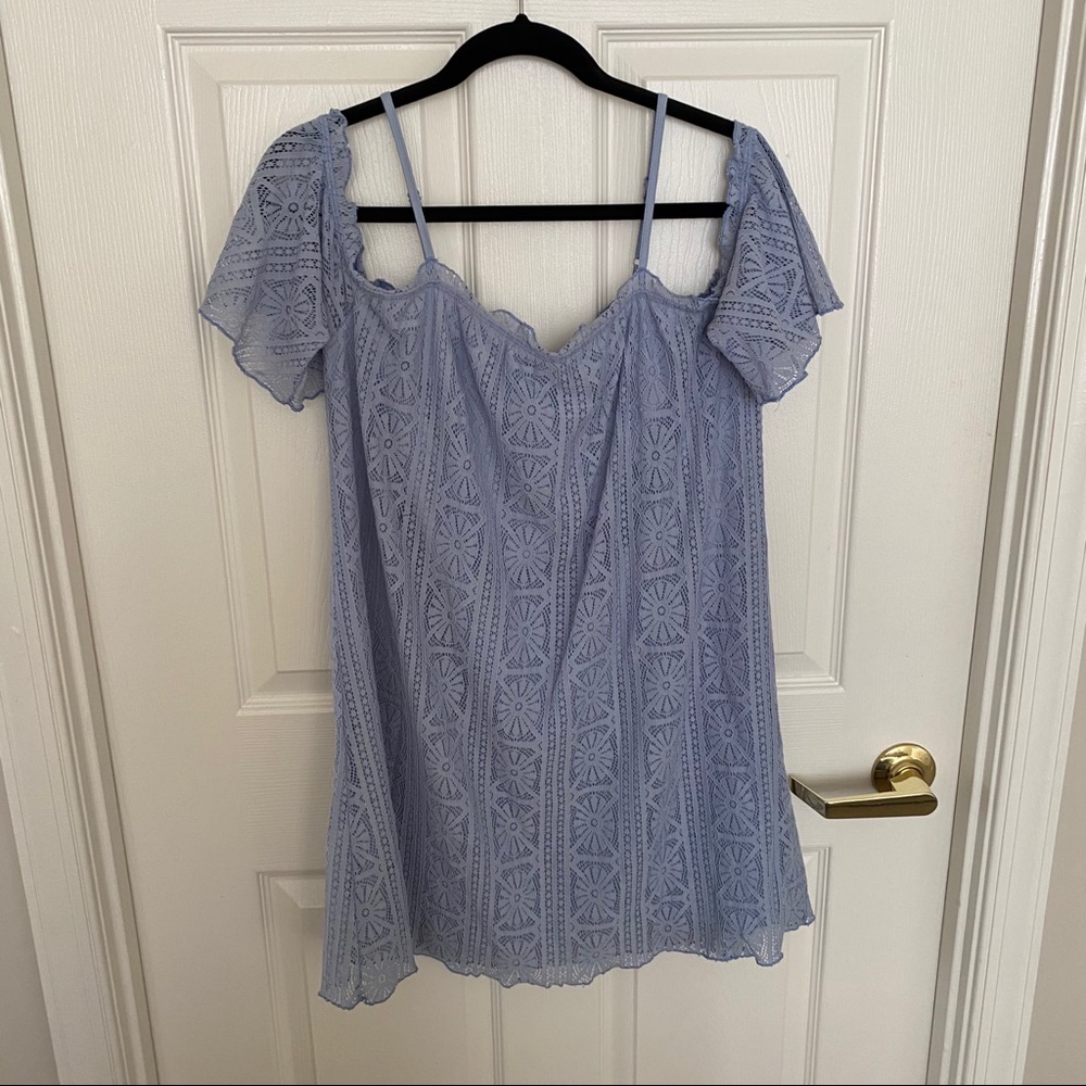 Blue lace off the shoulder dress